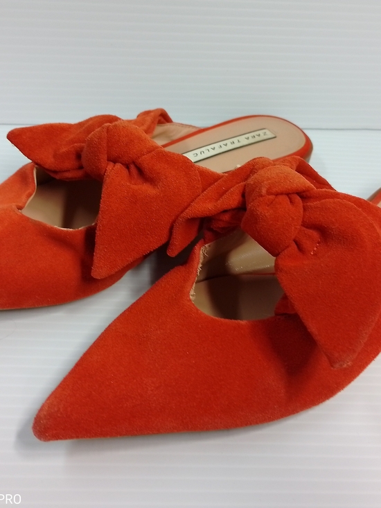 Zara Shoes - Zara Orange Bow Suede Pointed Toe Mule